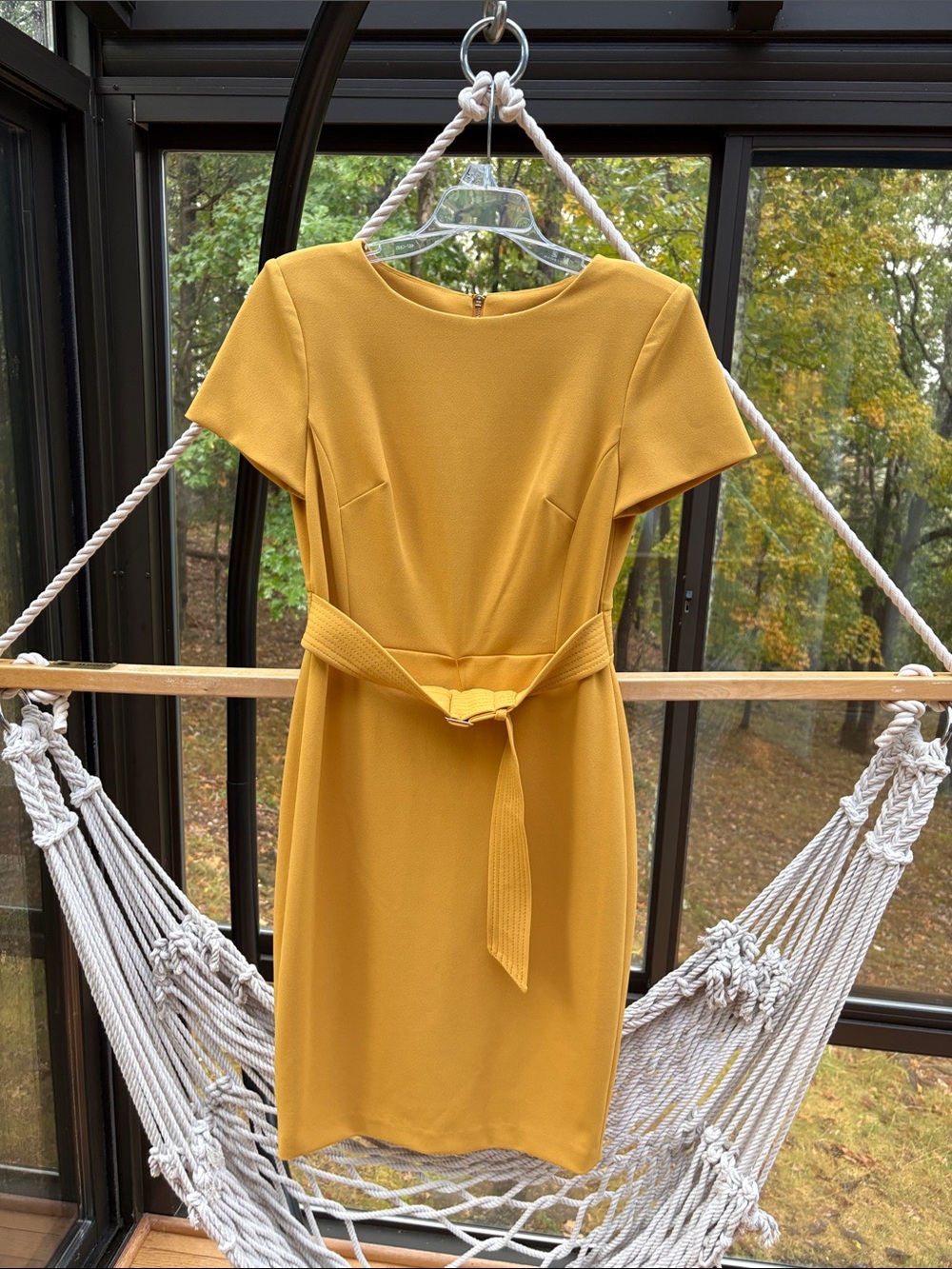 Calvin Klein Mustard Belted Sheath Midi Dress